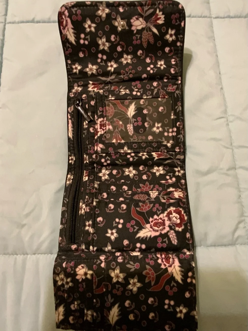 Vera Bradley Cotton Quilted Trifold Wallet Black floral